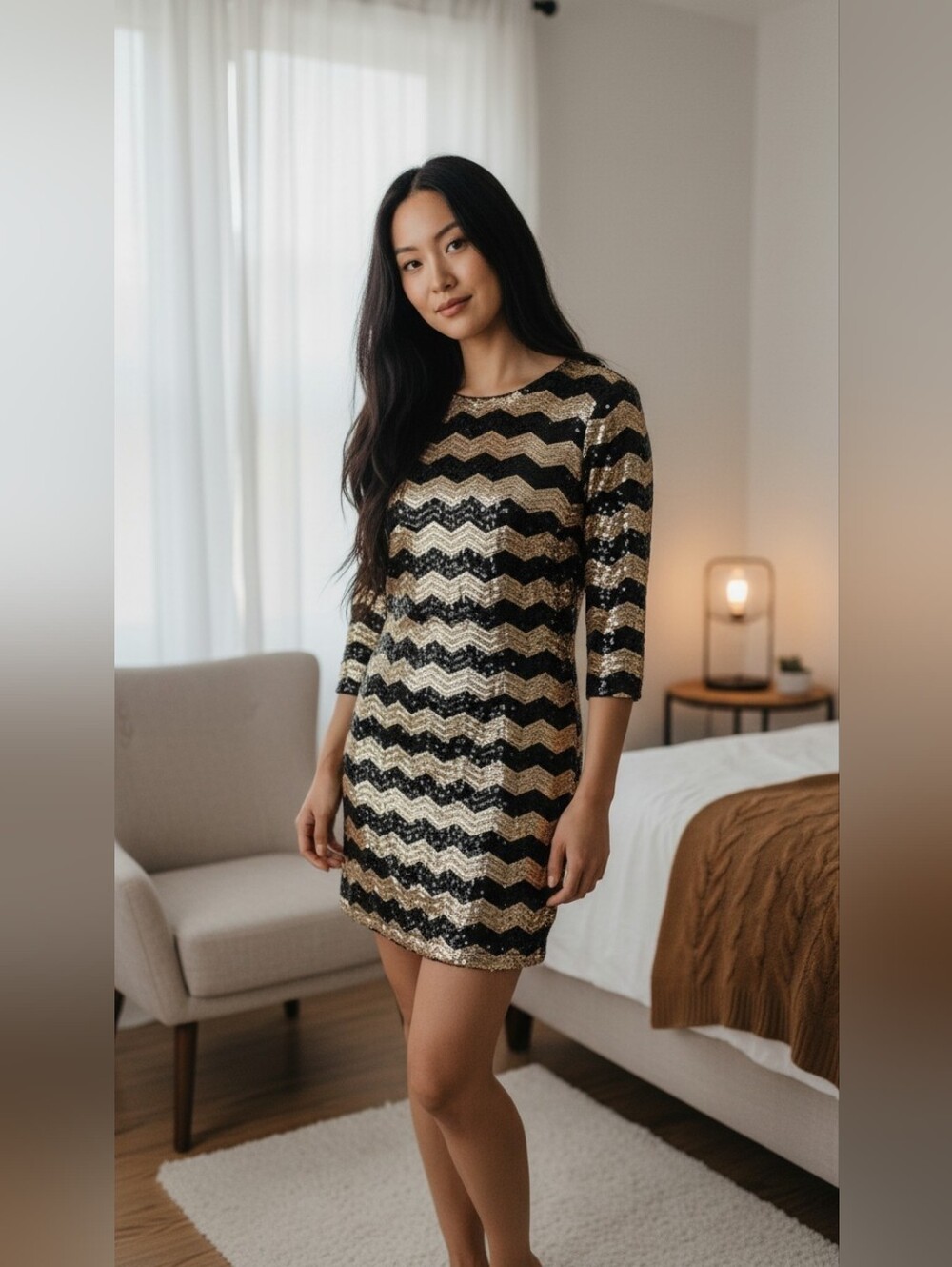 Authentic Sequin Black Gold Gianni Bini From Dillards Dress size M medium